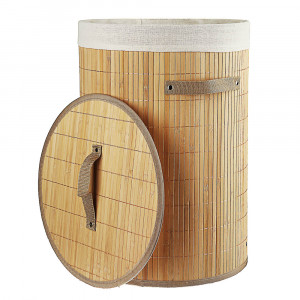 VETTA Корзина для белья складная с крышкой, круглая, бамбук, 35x35х50см, натурал.цвет