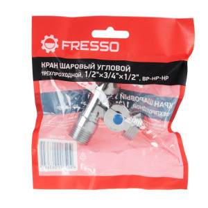 FRESSO Кран шаровой угловой трехпроходной, 1/2&quot;х3/4&quot;х1/2&quot;, ВР-НР-НР, хром