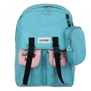 Рюкзак подростковый 42х30х13см, 1отд., 4карм., кошелек на карабине, гладкий ПЭ, зеленый/ розовый