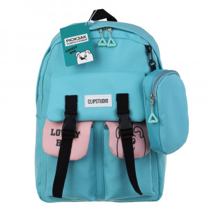 Рюкзак подростковый 42х30х13см, 1отд., 4карм., кошелек на карабине, гладкий ПЭ, зеленый/ розовый