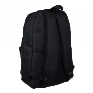 Рюкзак универсальный 43х29х15см, 1отд., 6карм.(1 на спинке), USB-выход, нашивка, фактурный ПЭ, черн.