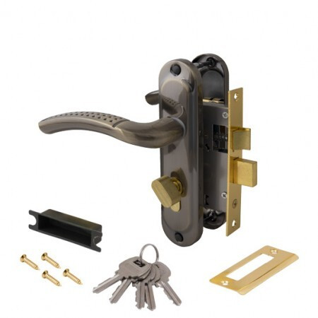 Замок врез 0827/60-C-AB Avers (бронза) с ручками, защелкой, вертушкой  \24