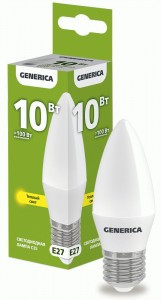 GENERICA лампа св/д свеча C35 E27 10W(1000lm) 3000K 2K 37x100 матов. LL-C35-10-230-30-E27-G