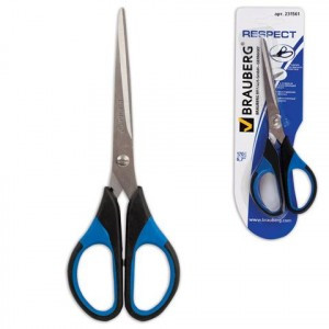 Ножницы BRAUBERG "Respect" 170мм, сине-черные, блистер, 231561