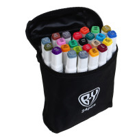 BY Набор маркеров для скетчинга, 24 цвета, 2-сторонний, кисточка/круглый, чехол