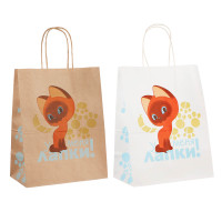 Пакет подарочный с кручеными ручками крафт 24х14х30см, "Котёнок по имени Гав. У меня лапки" в ассорт