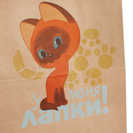 Пакет подарочный с кручеными ручками крафт 24х14х30см, "Котёнок по имени Гав. У меня лапки" в ассорт