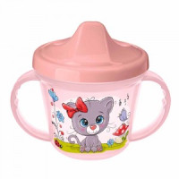 Поильник с ручками и декором 200мл розовый 43130910551 Бытпласт
