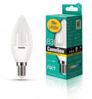 Camelion Свеча E14 10W(830lm 220°) 3000K 2K матов. 107x38 пластик LED10-C35/830/E14