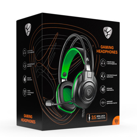 BY Наушники проводные с микрофоном игровые Сabasset 3.5мм 4pin-SPK+MIC 3,2 м, зелёные