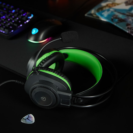 BY Наушники проводные с микрофоном игровые Сabasset 3.5мм 4pin-SPK+MIC 3,2 м, зелёные