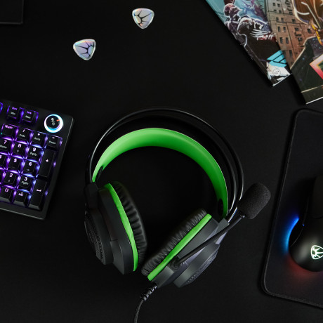 BY Наушники проводные с микрофоном игровые Сabasset 3.5мм 4pin-SPK+MIC 3,2 м, зелёные