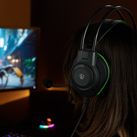 BY Наушники проводные с микрофоном игровые Сabasset 3.5мм 4pin-SPK+MIC 3,2 м, зелёные