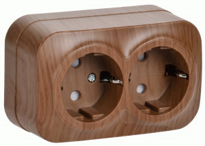 IEK GLORY роз. ОУ 2 мест. 16А (земля, шторки) РСш22-3-ХД дуб ERH24-K24-16