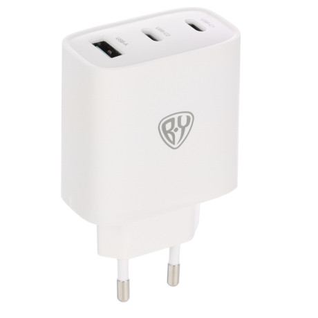 Сетевое зарядное устройство BY Smart 40Вт,2*USB-C, 1*USB-A, QC,PD,PPS,110-240В,50-60Гц,пластик,белый