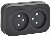 IEK GLORY роз. ОУ 2 мест. 10А (шторки) РСш22-2-ХЧм черный мат. ERH23-K02M-10