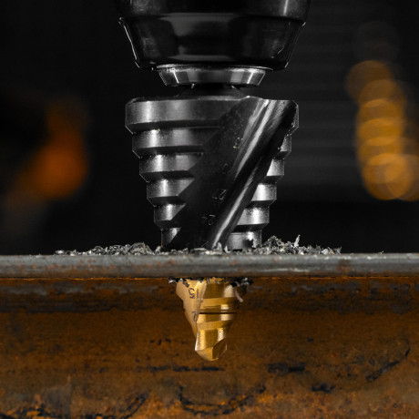 Сверло ступенчатое, 9-12-15-18-21-24-27-30-33-36 мм, Р6М5, 6-гр. хвостовик Denzel