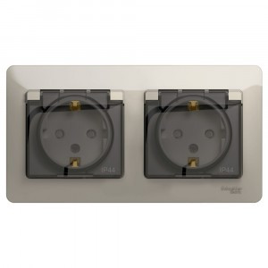 Systeme Electric GLOSSA роз. СУ 2 мест. молочный (пл.осн., земля, штор., крыш, IP44) GSL000947 (5!)