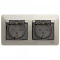 Systeme Electric GLOSSA роз. СУ 2 мест. молочный (пл.осн., земля, штор., крыш, IP44) GSL000947 (5!)