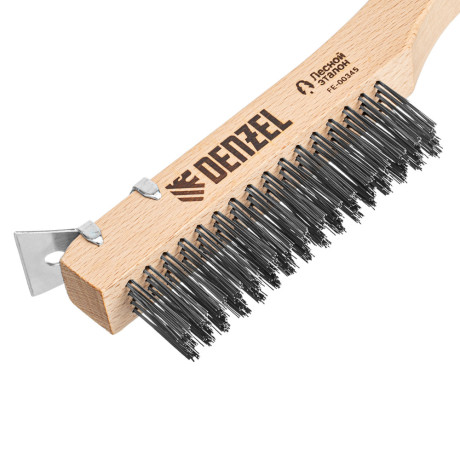 Щетка зачистная 4-х рядная, проволока из нержавеющей стали с деревянной ручкой скребок, EFP// Denzel