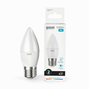 Gauss Elementary лампа Свеча E27 8W(540lm) 4100K 4K 100x37 матовая, пластик/алюм. 33228