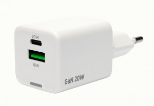 Зарядное устройство Cablexpert 20Вт GaN, 3А, QC4.0/PD, 1xUSB, 1xType-C, белый, пакет