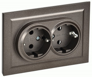 IEK BRITE роз. СУ 2 мест. земля  16А РС12-3-БрТБ темная бронза BR-R21-16-K45-F