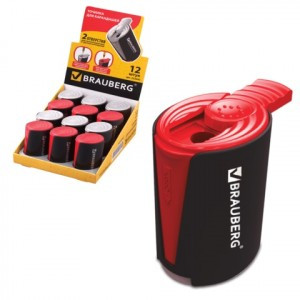 Точилка BRAUBERG "Delta", 2 отверстия для ч/гр. и цв. карандашей, ассорти, в дисплее, 223592