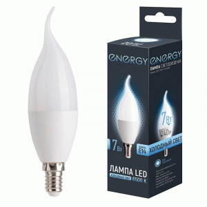 Energy лампа св/д свеча на ветру С37W E14 7W(510lm) 6500К 6К 38x125 матов (10!) 109325