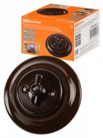 TDM Болонь Выкл СУ фарфор. поворот перекрёстный с ручкой (бантик) 10А корич Ретро SQ1820-0418