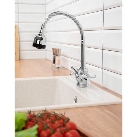 СоюзКран Смеситель для кухни, гибкий излив, керам. кран-буксы 1/2, хром, цинк, SK01-F240