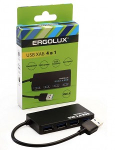 USB разветвитель/хаб на 4xUSB 2A ERGOLUX ELX-SLP01-C02 черный, коробка