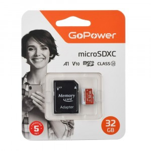 Карта памяти microSD GoPower 32GB Class10 UHS-I (U3) 80 МБ/сек V10 с адаптером 00-00025679