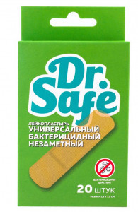 Лейкопластырь №20 универс. бактерицидный,размер 1.9x7.2 незаметный, 20 шт.в уп.(цена за уп) DR.SAFE