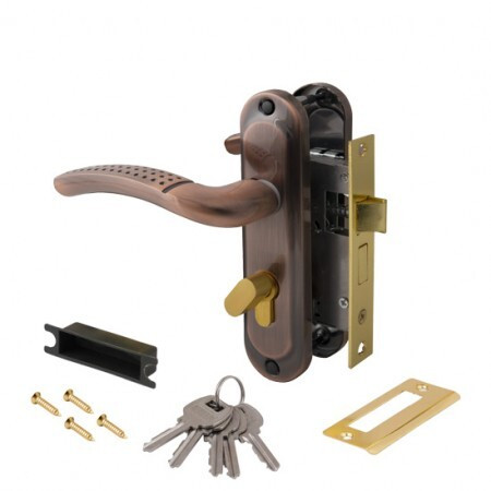 Замок врез 0827/60-C-AC Avers (медь) с ручками, защелкой, вертушкой  \24