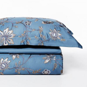 BY COLLECTION Комплект постельного белья с вышивкой евро, 100% хлопок, синий