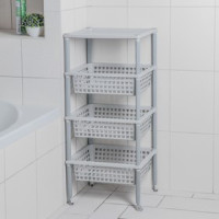 Этажерка 3 корзины + 1 полка (42*29*88см) Элиза, пластик, светло-серый 431240630 Бытпласт