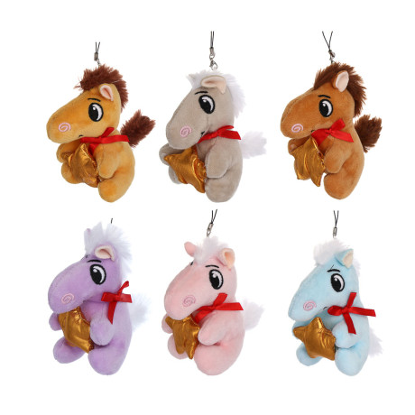 СНОУ БУМ Мягкий сувенир лошадка со звездочкой на шнурке 8,5 см, полиэстер