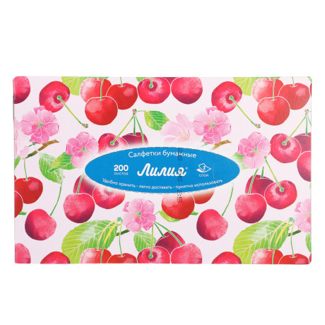 Салфетки бумажные двухслойные Лилия non-stop, 4 дизайна, 200л