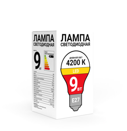 PROMO Лампа Светодиодная А60 9 Вт, Е27, 750 Лм, 4200 К, 175-245 В, Ra>80, IRF <5%
