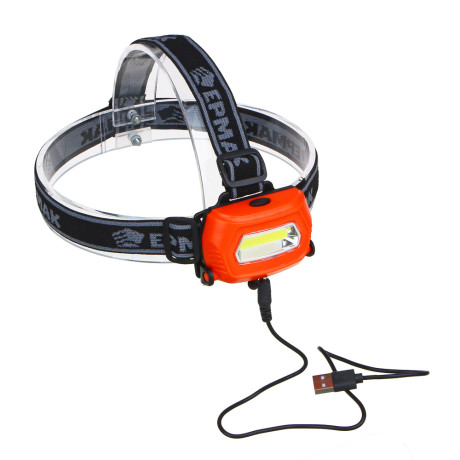 ЕРМАК Фонарь налобный, 1 COB, 200мАч, USB, 8х4см, пластик, 3 режима