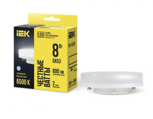 IEK лампа св/д GX53  8W(800lm) 6500К 6K 74х29 матовая LLE-T80-8-230-65-GX53