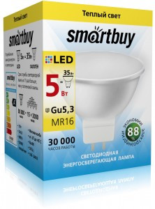 SmartBuy MR16 GU5.3 220V 5W(500lm) 3000K 2K 50x50 пластик SBL-GU5_3-05-30K-N