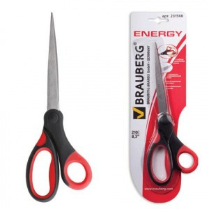 Ножницы BRAUBERG "Energy" 210мм, красно-черные, блистер, 231566