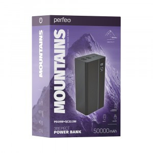 Perfeo Powerbank MOUNTAINS 50000 mAh/LED дисплей/PD + QC 3.0/Type-C/4 USB/Выход: 3A, max 22.5W/Black