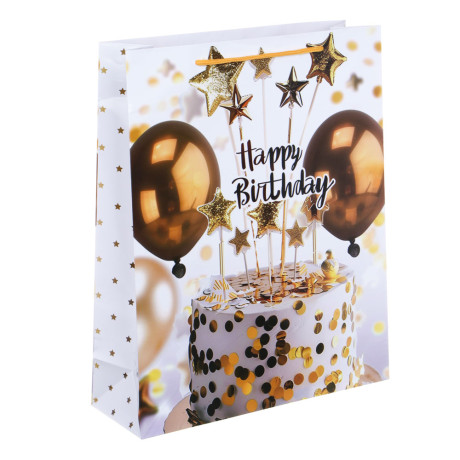 Пакет подарочный бумажный, L 26x32x9 см, 128 гр, 4 дизайна, Шары