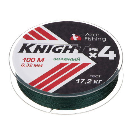 AZOR FISHING Леска плетеная PE "Найт Х4", 100м, 0,32мм, 17,2кг, зеленый