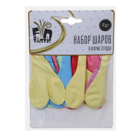 Набор воздушных шаров тм Fntastic в форме сердца, 10 шт, пастель