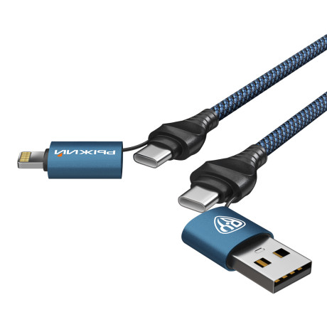 BY Рыжий Кабель для зарядки Diverse 4в1 USB/iP/microUSB/Type-C, 1м,  3А, PD 65W, тканевый, черный