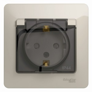 Systeme Electric GLOSSA роз. СУ 1 мест. молочный (пл.осн., земля, штор., крыш, IP44) GSL000948 (5!)